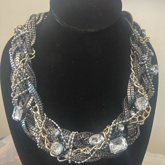 Vintage 1980's Punk Style Chains and Rhinestone Statement Necklace - Picture 5 of 5